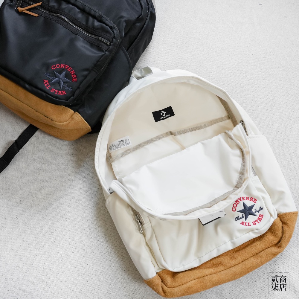 貳柒商店) Converse BackPack 後背包 書包 復古 白色 黑色 防潑水 麂皮底 10025477-A02-細節圖8