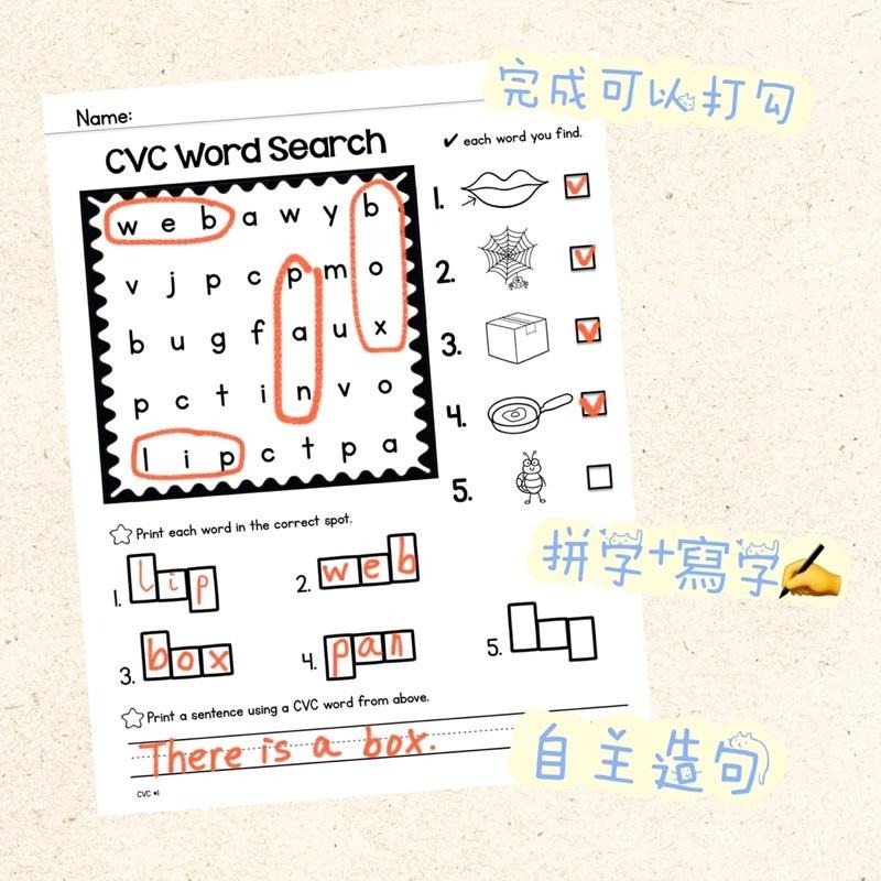 CVC Sight words Crosswords 填字遊戲 | 學習單 | 高頻字 英文 幼兒英語 英語啟蒙 幼兒園-細節圖2