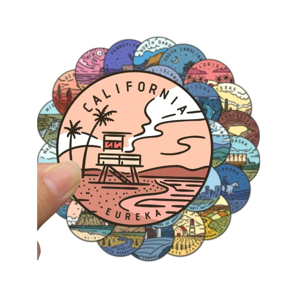 野財財⭐ 美式畫風 世界景點貼紙（8張/入）圓型圖貼紙 世界貼紙 歐洲貼紙 北美洲貼紙-細節圖2