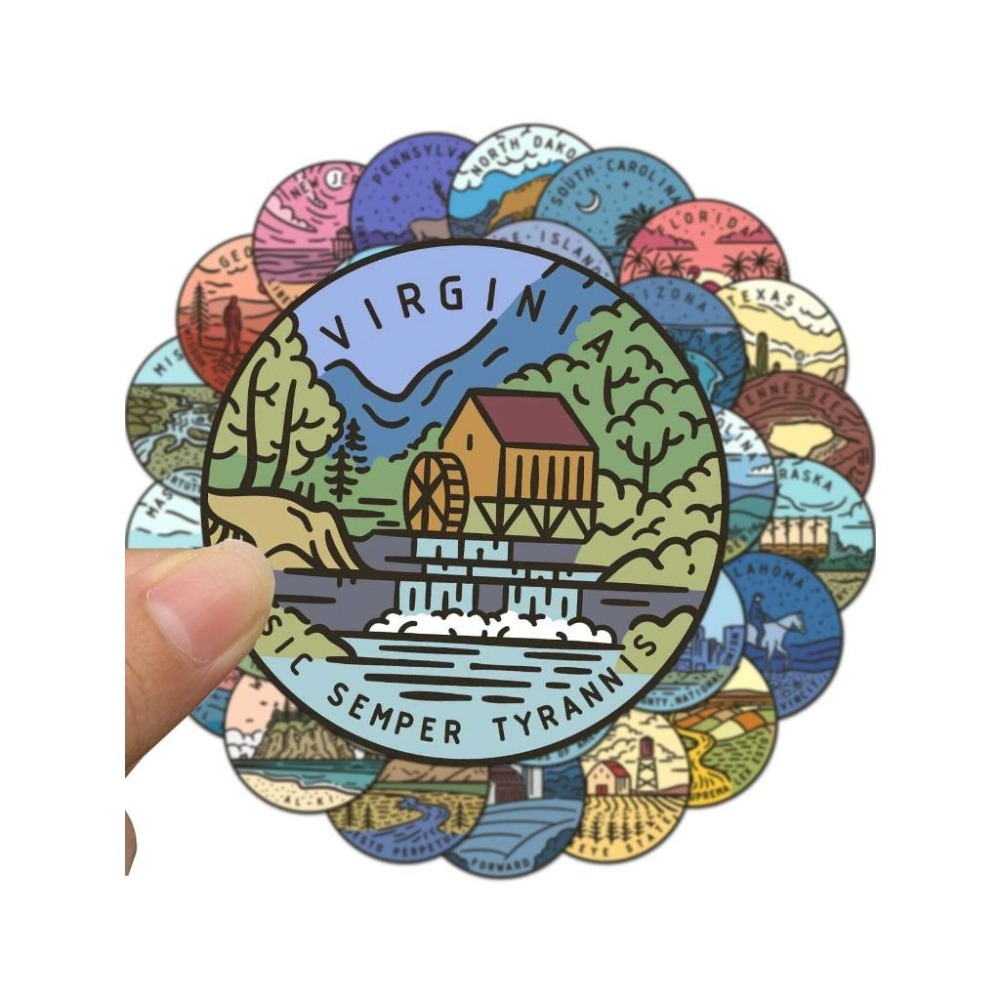 野財財⭐ 美式畫風 世界景點貼紙（8張/入）圓型圖貼紙 世界貼紙 歐洲貼紙 北美洲貼紙-細節圖3