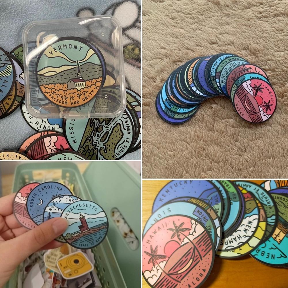 野財財⭐ 美式畫風 世界景點貼紙（8張/入）圓型圖貼紙 世界貼紙 歐洲貼紙 北美洲貼紙-細節圖5