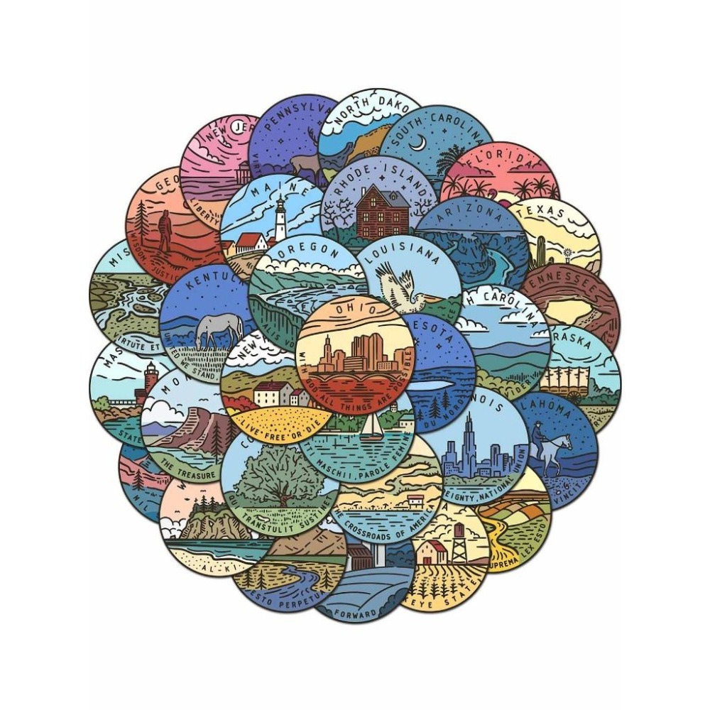 野財財⭐ 美式畫風 世界景點貼紙（8張/入）圓型圖貼紙 世界貼紙 歐洲貼紙 北美洲貼紙-細節圖6