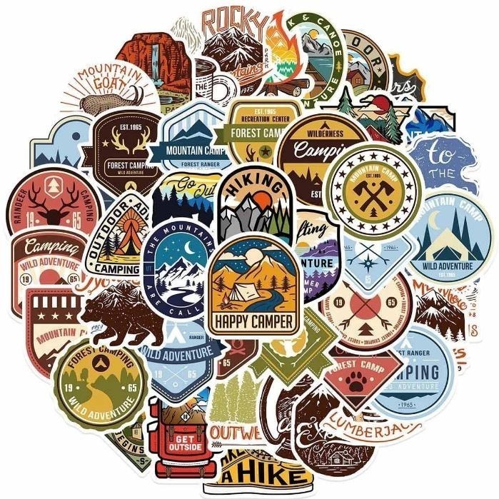 野財財⭐ 美式畫風 地標貼紙（8張/入）徽章貼紙 野營 露營貼紙 圖案貼紙-細節圖2