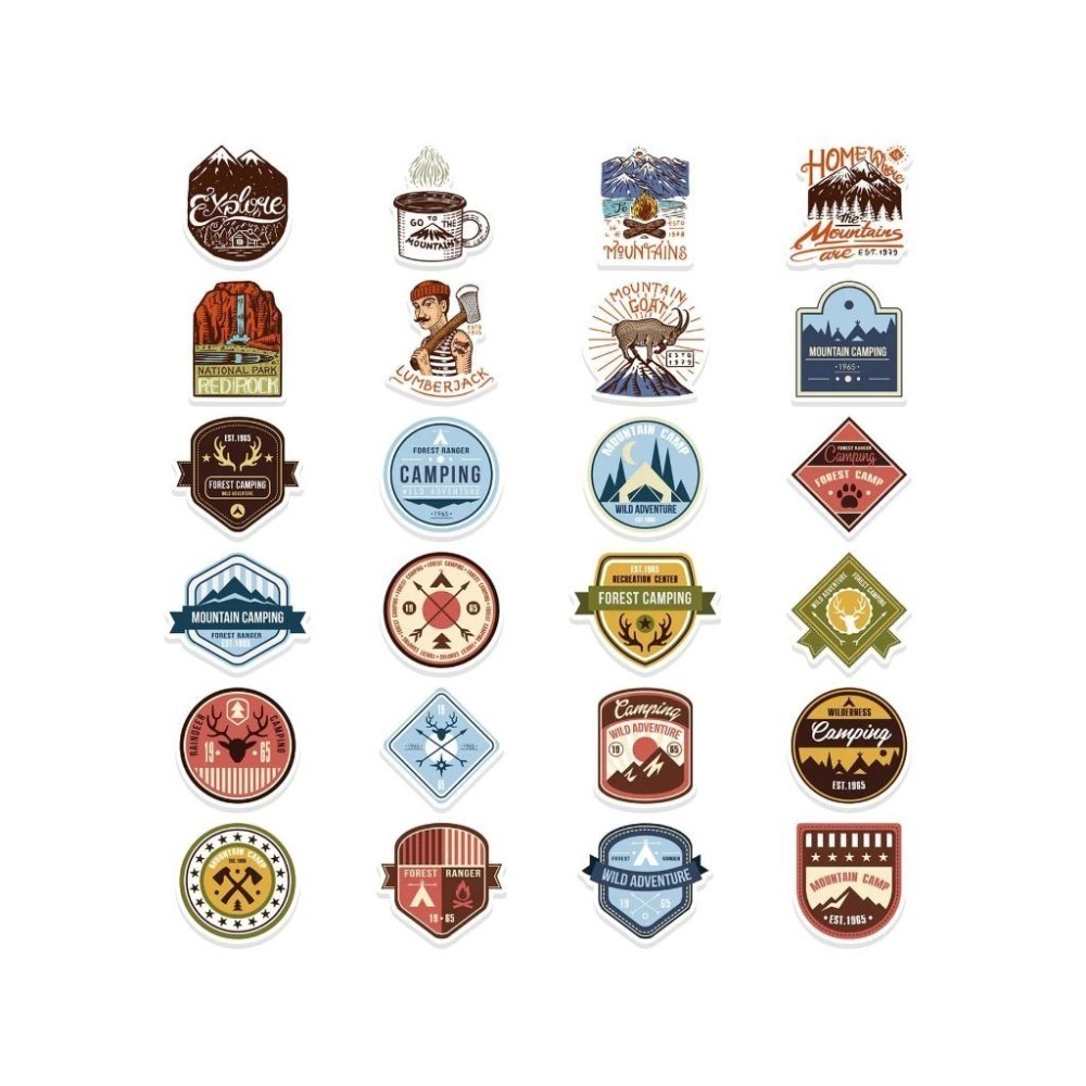 野財財⭐ 美式畫風 地標貼紙（8張/入）徽章貼紙 野營 露營貼紙 圖案貼紙-細節圖5