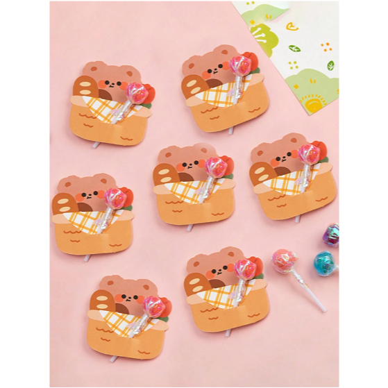 野財財⭐棒棒糖動物插卡紙（10張）聖誕禮物 婚禮小物 生日禮 小朋友禮物 棒棒糖卡 幼稚園 小學 兒童節禮物 結緣品-細節圖5