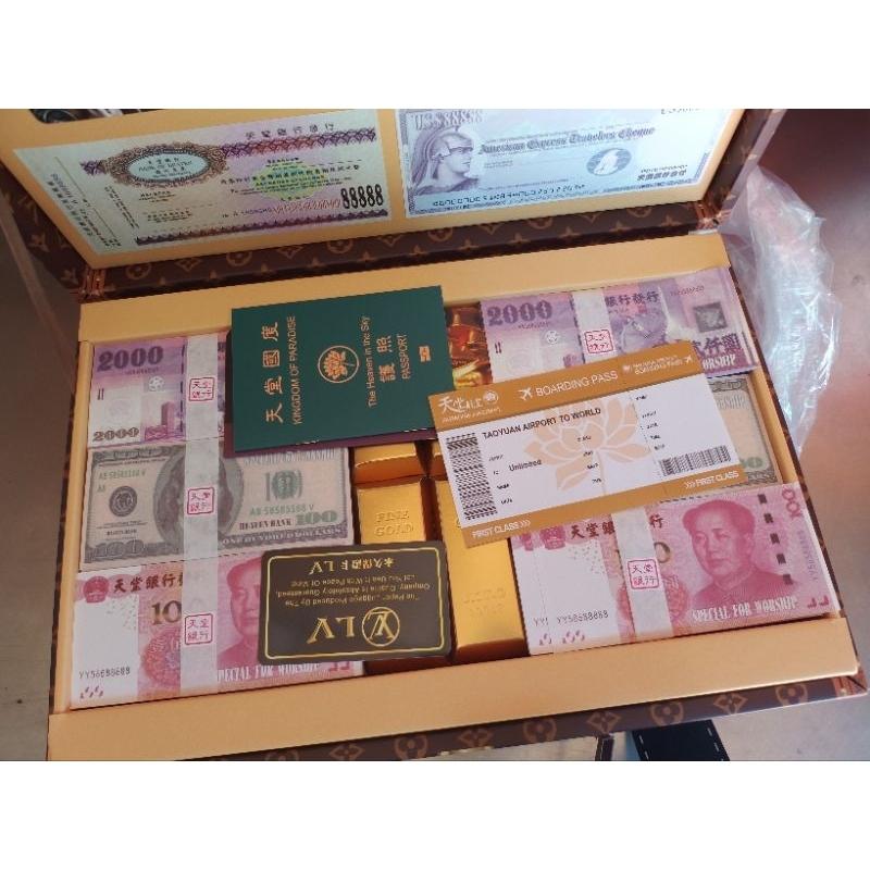 玉華香舖 紙紮 LV皮箱 BARBURRY皮箱 金銀財寶 庫錢 元寶 金磚 護照 金紙 紙紮 存摺 祭拜用品 往生用品-細節圖3