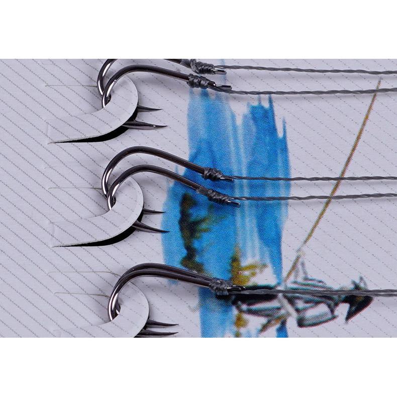 水族園藝百貨-水族活餌零件設備-3c生活用品五金雜貨區-綁好的伊勢尼大力馬線子線雙鉤倒鉤魚鉤仕掛1袋五副裝10鉤&5連鉤-細節圖2