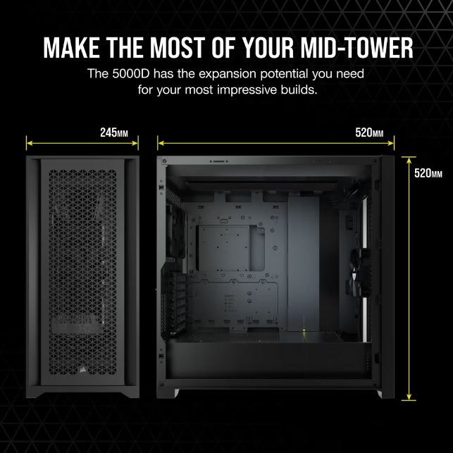 海盜船 CORSAIR 5000D AIRFLOW 鋼化玻璃 ATX 機殼(黑)-細節圖4