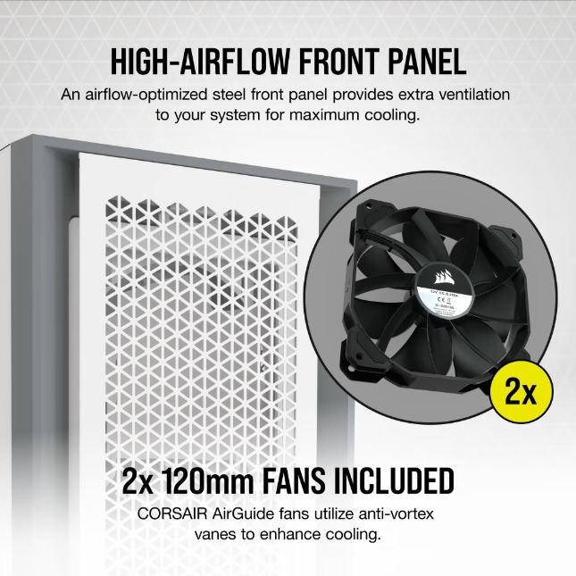 海盜船 CORSAIR 5000D AIRFLOW 鋼化玻璃 ATX 機殼(白)-細節圖4