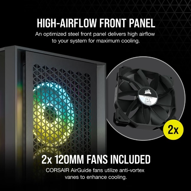 海盜船 CORSAIR 4000D AIRFLOW 鋼化玻璃 ATX 機殼(黑)-細節圖4