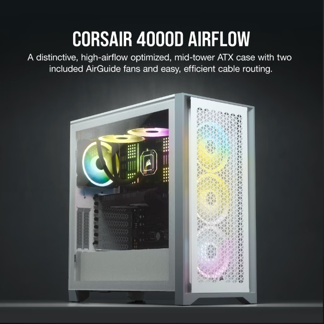 海盜船 CORSAIR 4000D AIRFLOW 鋼化玻璃 ATX 機殼(白)-細節圖3