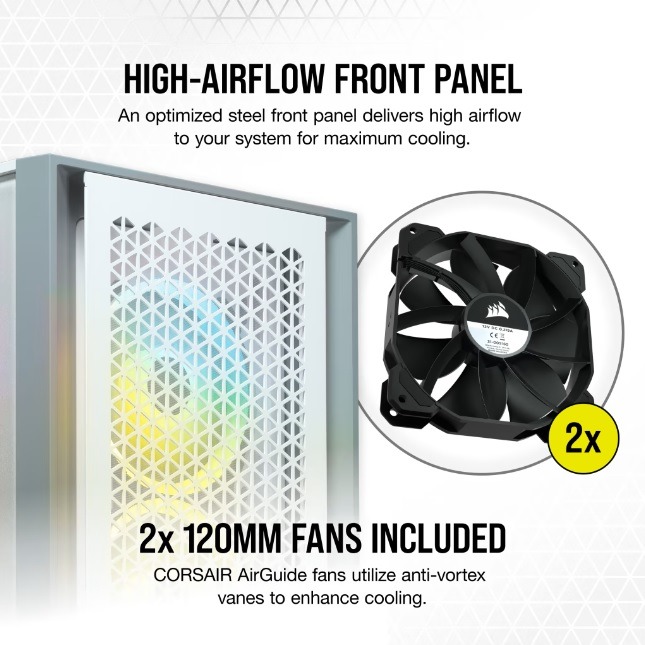 海盜船 CORSAIR 4000D AIRFLOW 鋼化玻璃 ATX 機殼(白)-細節圖4