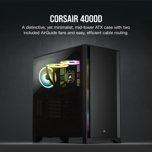 海盜船 CORSAIR 4000D 鋼化玻璃側板 ATX 機殼(黑)-細節圖4