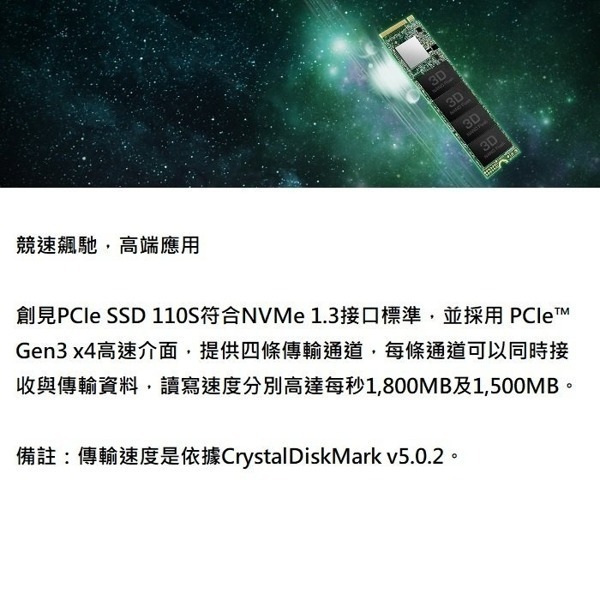 TRANSCEND 創見 PCIe M.2 SSD 110S 128GB SSD 固態硬碟 TS128GMTE110S-細節圖2