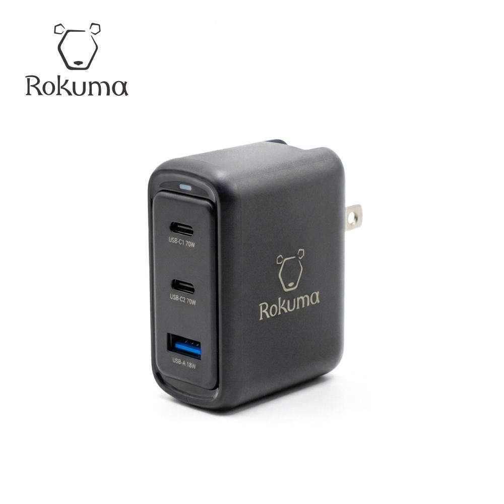 Rokuma 70W GaN 氮化鎵 3孔PD快充充電器(黑) ROPD70-B-細節圖2