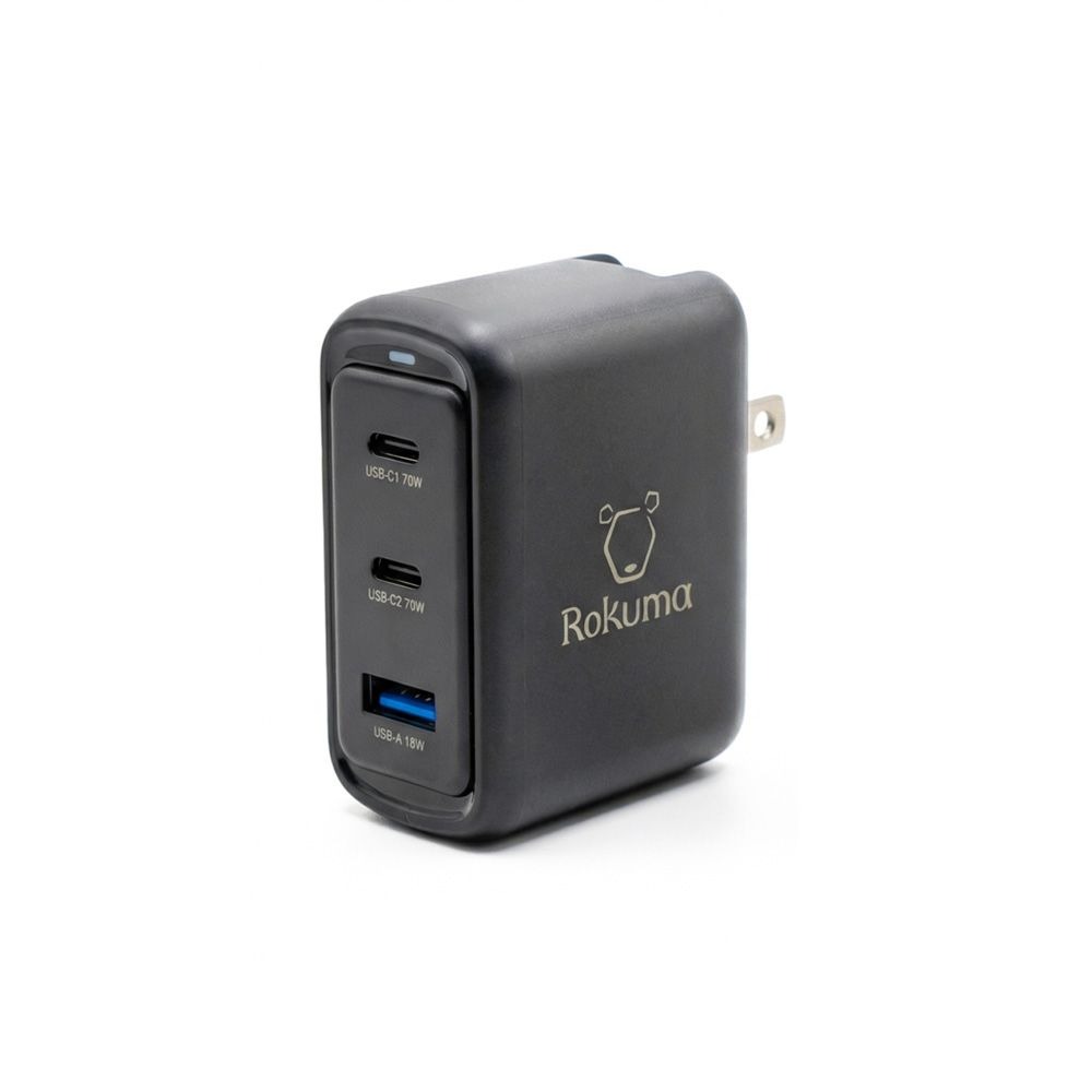 Rokuma 70W GaN 氮化鎵 3孔PD快充充電器(黑) ROPD70-B-細節圖3