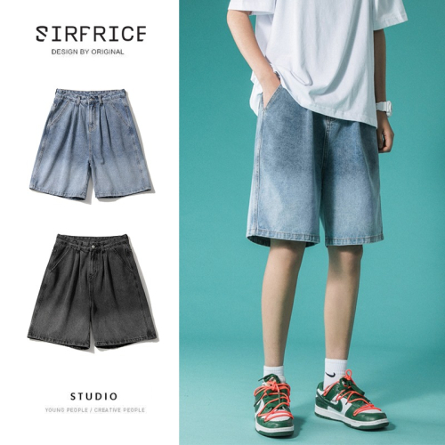 牛仔短褲 淺刷漸層牛仔 素面短褲 寬鬆短褲 休閒短褲 男生短褲 - SIRPRICE Select Shop