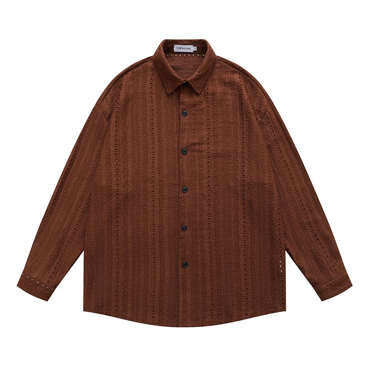 長袖襯衫 鏤空襯衫 簍空 花紋 復古 寬鬆版型 素面襯衫 韓系穿搭 - SIRPRICE Select Shop-細節圖2