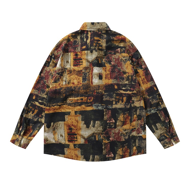 長袖襯衫 花襯衫 港風 復古 古著 抽象 口袋襯衫 襯衫男 休閒襯衫 - SIRPRICE Select Shop-細節圖2