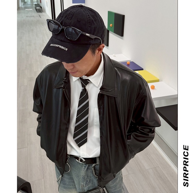 街頭短版 BOXY FIT 皮外套 夾克外套 短寬版型 韓系穿搭 男生外套 - SIRPRICE Select Shop-細節圖7