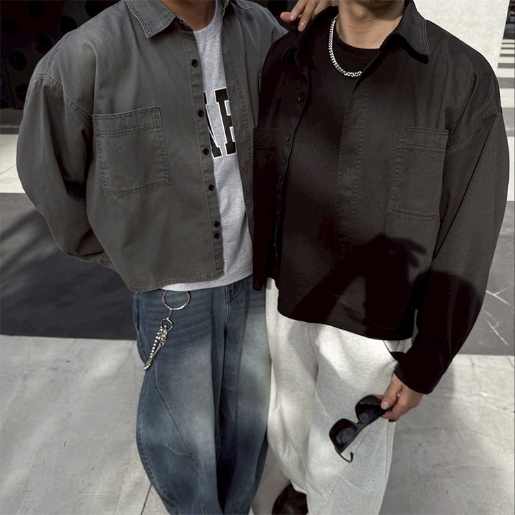 BOXY FIT 短寬重磅水洗襯衫 素面襯衫 韓系穿搭 長袖襯衫 男襯衫 - SIRPRICE Select Shop-細節圖3