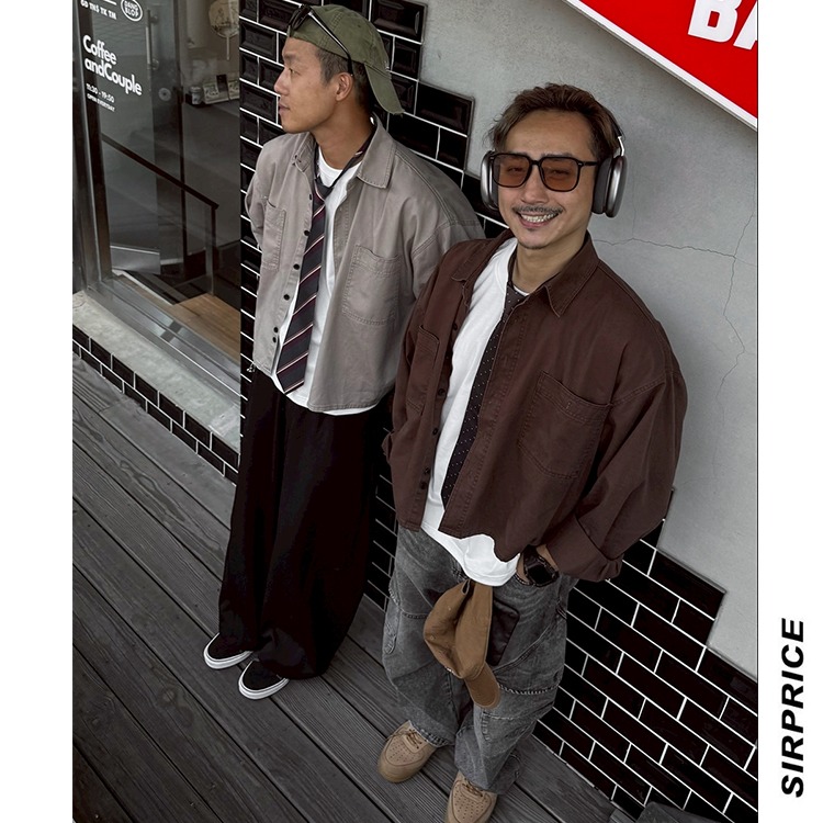 BOXY FIT 短寬重磅水洗襯衫 素面襯衫 韓系穿搭 長袖襯衫 男襯衫 - SIRPRICE Select Shop-細節圖6