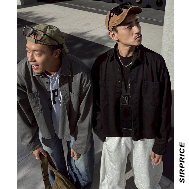BOXY FIT 短寬重磅水洗襯衫 素面襯衫 韓系穿搭 長袖襯衫 男襯衫 - SIRPRICE Select Shop-細節圖7