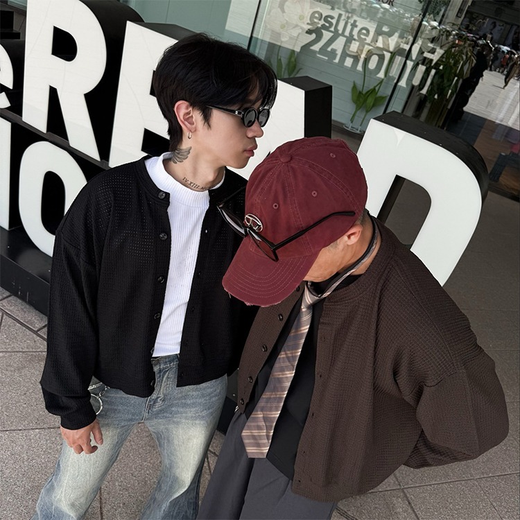 韓風紋理罩衫外套 寬鬆 短版 短寬版型 彈力 透氣 韓系穿搭 男生外套 - SIRPRICE Select Shop-細節圖3