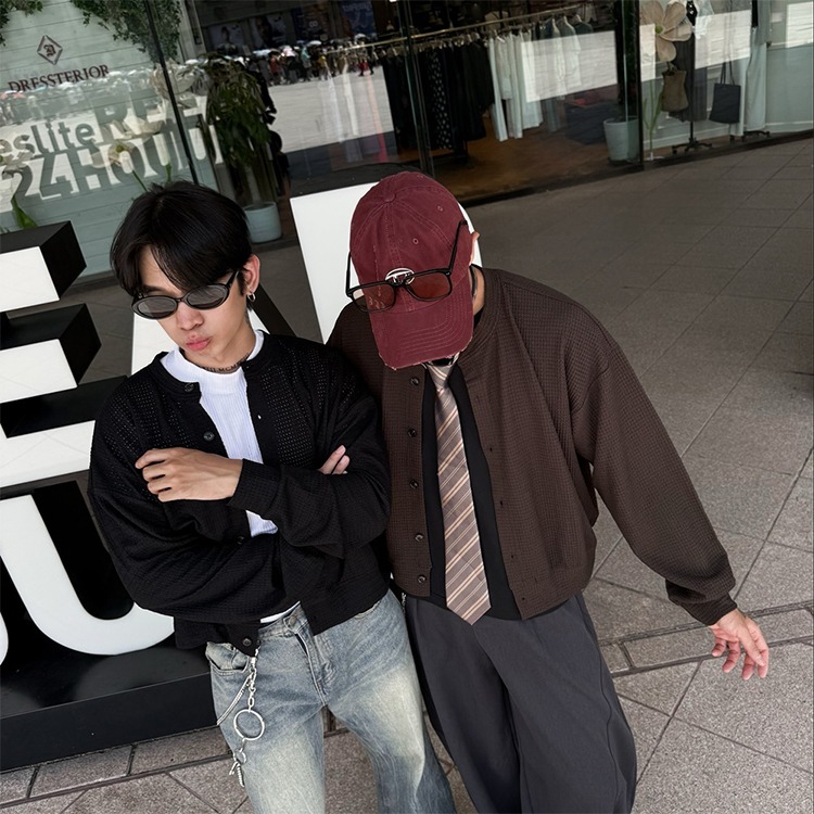 韓風紋理罩衫外套 寬鬆 短版 短寬版型 彈力 透氣 韓系穿搭 男生外套 - SIRPRICE Select Shop-細節圖4