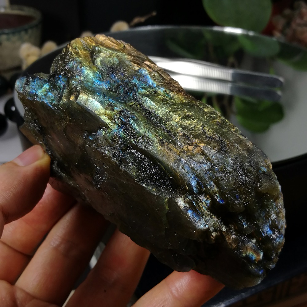 [友克鑫礦業]dg424約重265g-拉長石 原礦 未加工 原石 光譜石 Labradorite-細節圖2