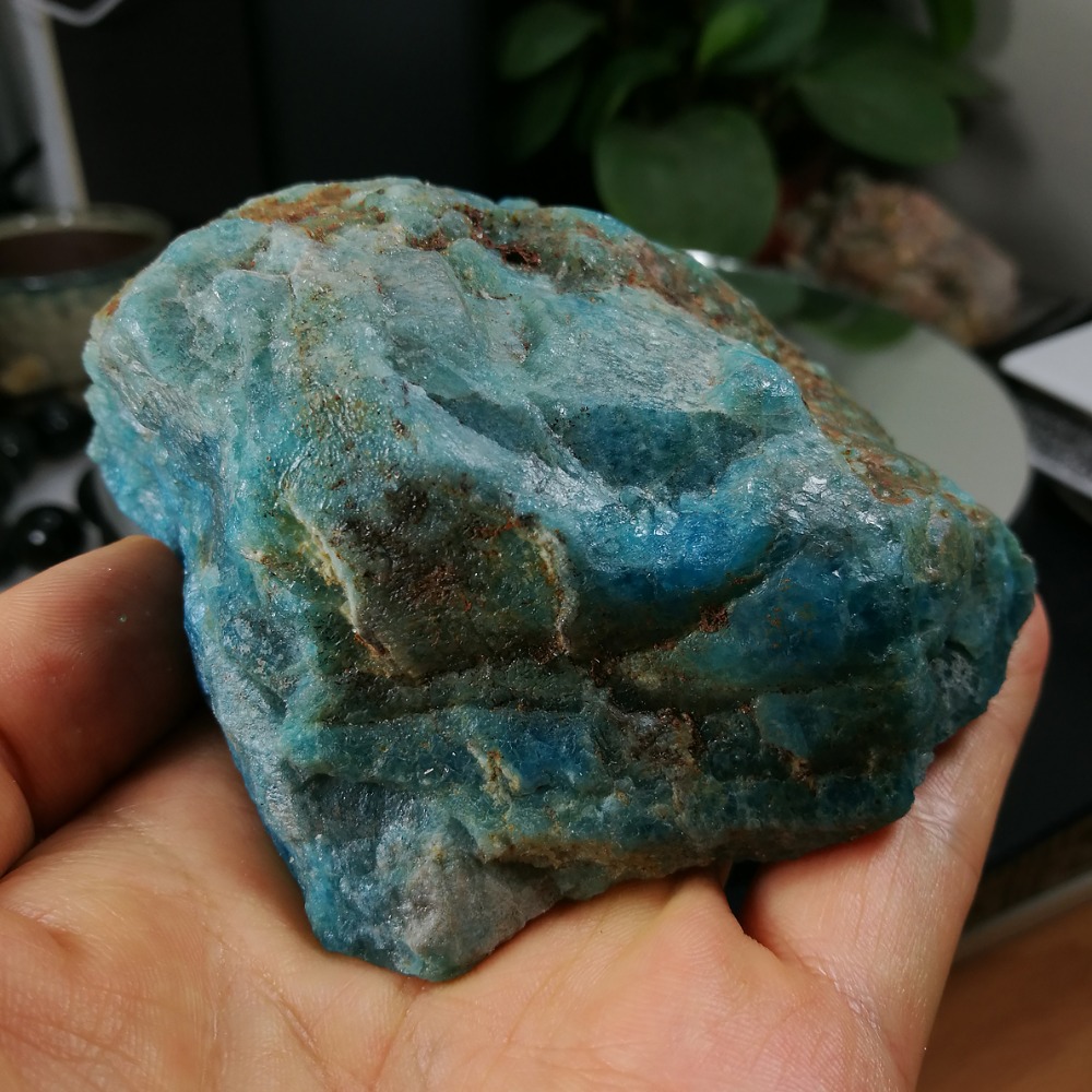 [友克鑫礦業]dd196約重408.7g-藍磷灰石原礦 磷灰石 Apatite 天然水晶 無加工未拋光原石 藍磷灰-細節圖3
