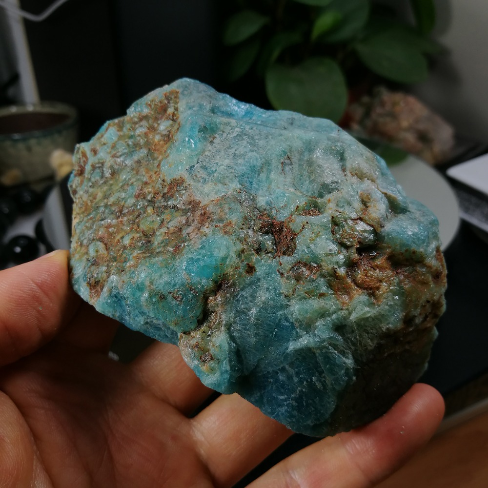 [友克鑫礦業]dd196約重408.7g-藍磷灰石原礦 磷灰石 Apatite 天然水晶 無加工未拋光原石 藍磷灰-細節圖4