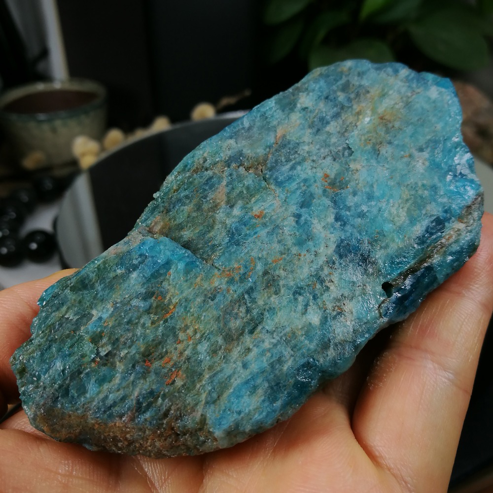 [友克鑫礦業]dd198約重328g-藍磷灰石原礦 磷灰石 Apatite 天然水晶 無加工未拋光原石 藍磷灰-細節圖2