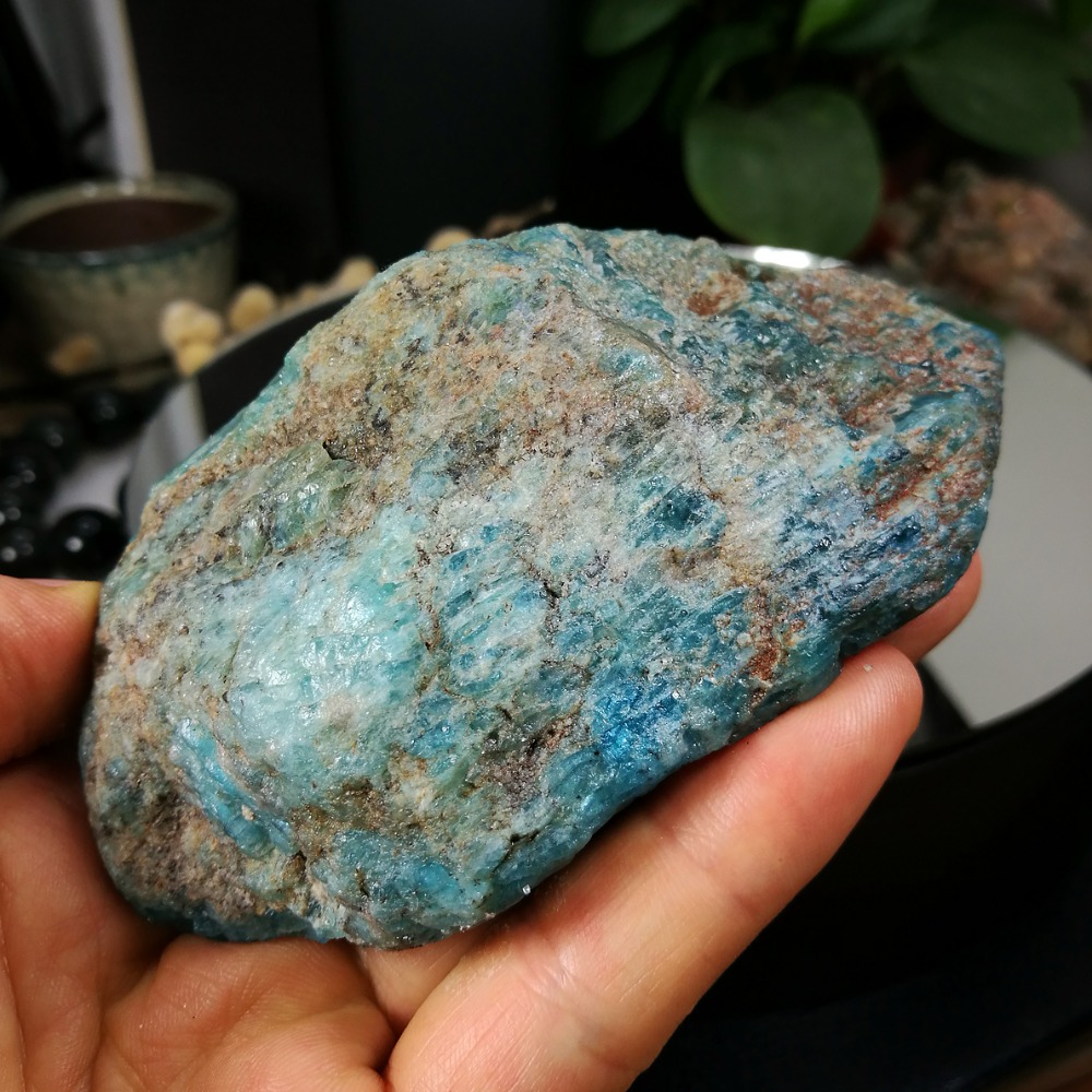 [友克鑫礦業]dd198約重328g-藍磷灰石原礦 磷灰石 Apatite 天然水晶 無加工未拋光原石 藍磷灰-細節圖3