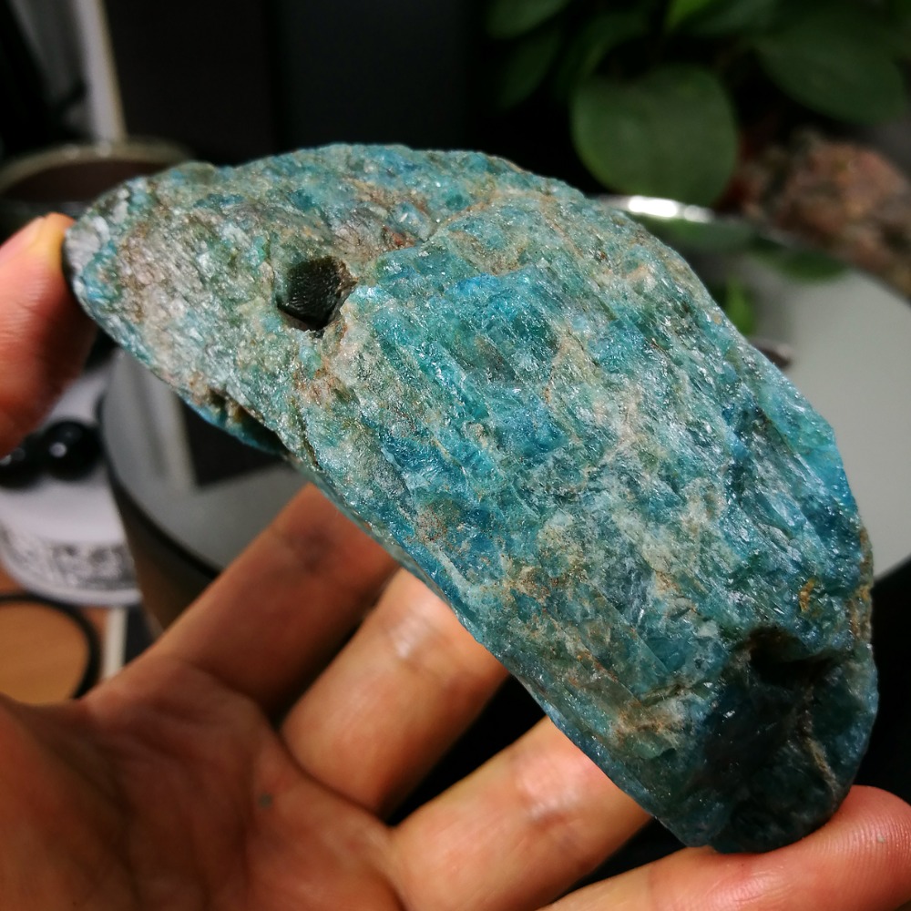 [友克鑫礦業]dd198約重328g-藍磷灰石原礦 磷灰石 Apatite 天然水晶 無加工未拋光原石 藍磷灰-細節圖4