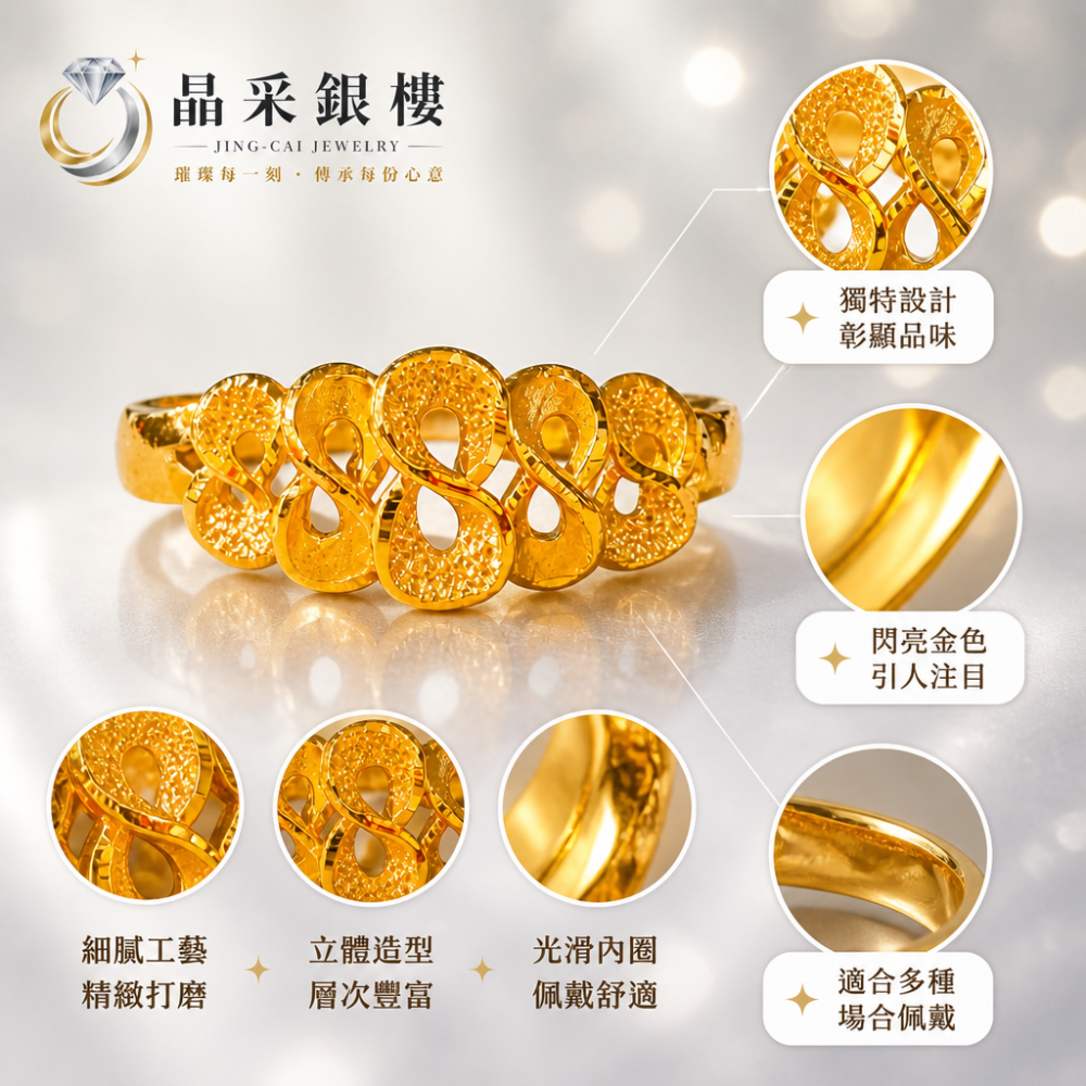 復古雕花黃金戒指 - 精緻時尚的高貴質感，完美搭配日常與婚禮場合！-細節圖11
