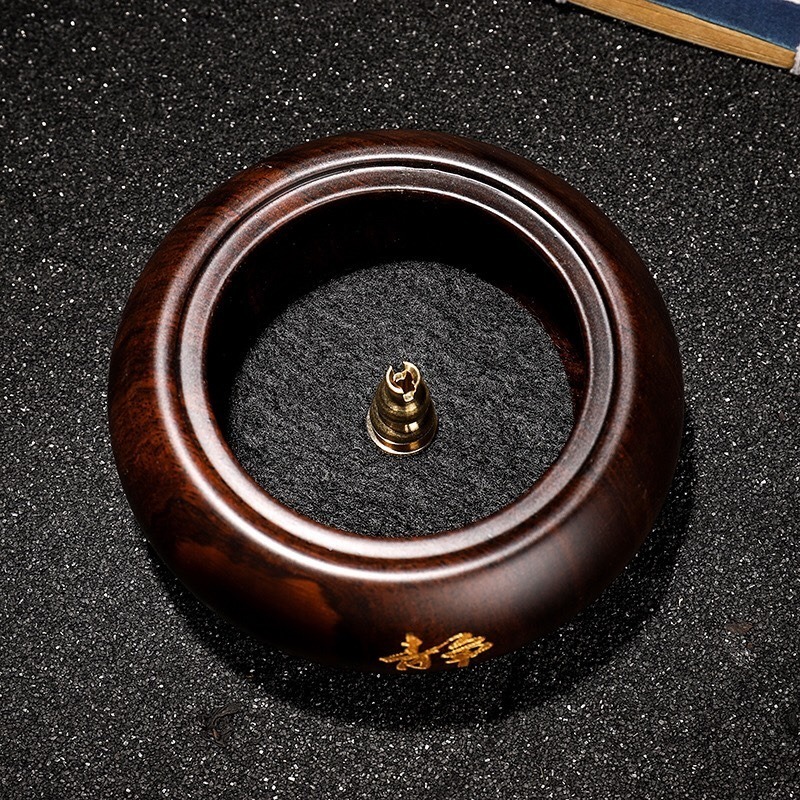 天然 黑檀木 小盤香 香爐 黑檀 描金靜心 香薰爐 香環爐 室內薰香 淨化空氣 百分百天然黑檀木黑酸枝正品保證-細節圖3