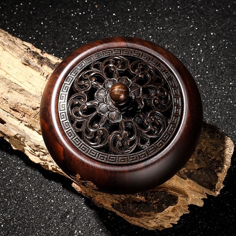 天然 黑檀木 小盤香 香爐 黑檀 描金靜心 香薰爐 香環爐 室內薰香 淨化空氣 百分百天然黑檀木黑酸枝正品保證-細節圖5