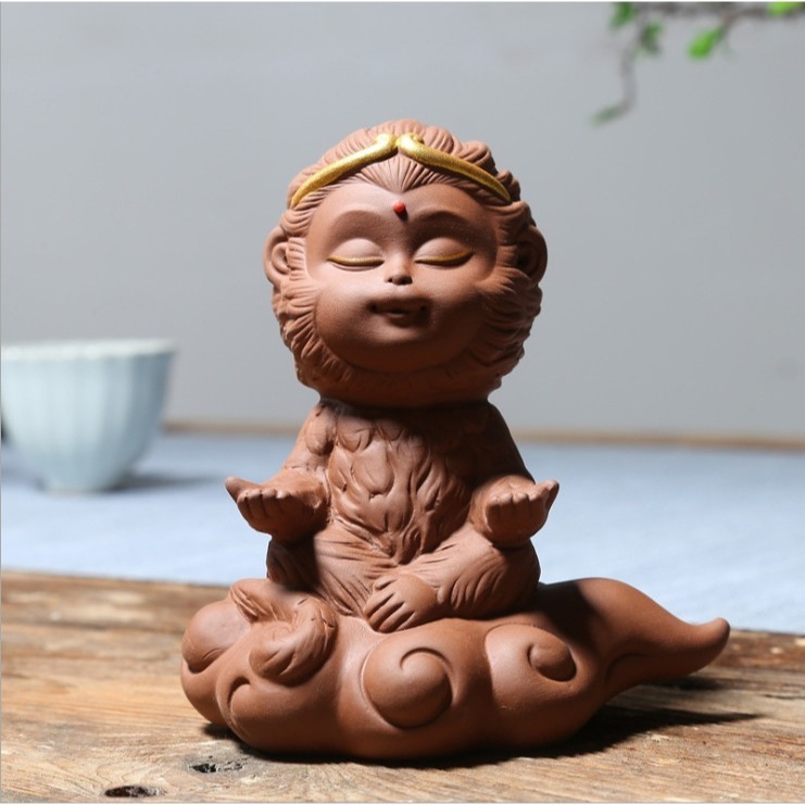 齊天大聖孫悟空大聖歸來紫砂茶寵功夫茶具靜坐禪意創意擺件可養茶寵茶具配件贈送金箍棒-細節圖2