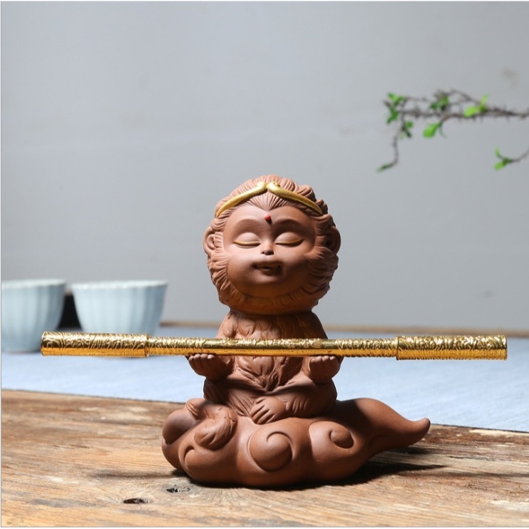 齊天大聖孫悟空大聖歸來紫砂茶寵功夫茶具靜坐禪意創意擺件可養茶寵茶具配件贈送金箍棒-細節圖3