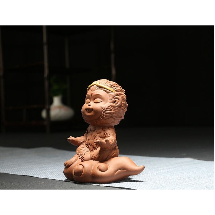 齊天大聖孫悟空大聖歸來紫砂茶寵功夫茶具靜坐禪意創意擺件可養茶寵茶具配件贈送金箍棒-細節圖7