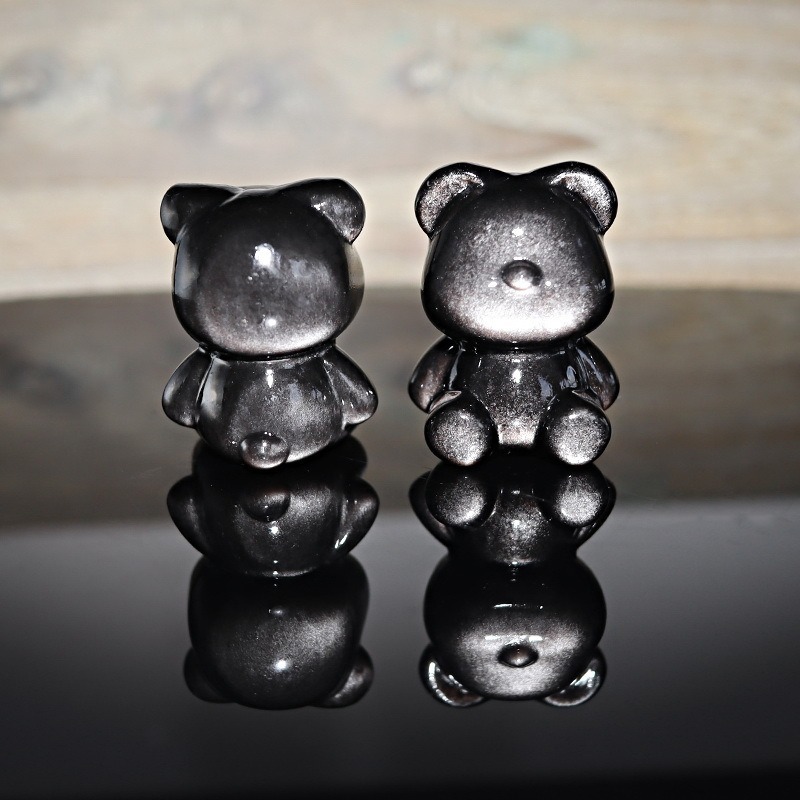 天然 銀曜石 精選7A銀曜 銀眼 可愛小熊 暴力熊 小擺件 時尚 個性 潮流 擺飾 百分百天然銀曜石正品保證-細節圖2