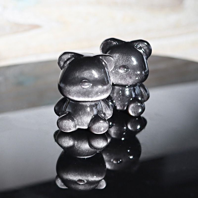 天然 銀曜石 精選7A銀曜 銀眼 可愛小熊 暴力熊 小擺件 時尚 個性 潮流 擺飾 百分百天然銀曜石正品保證-細節圖3