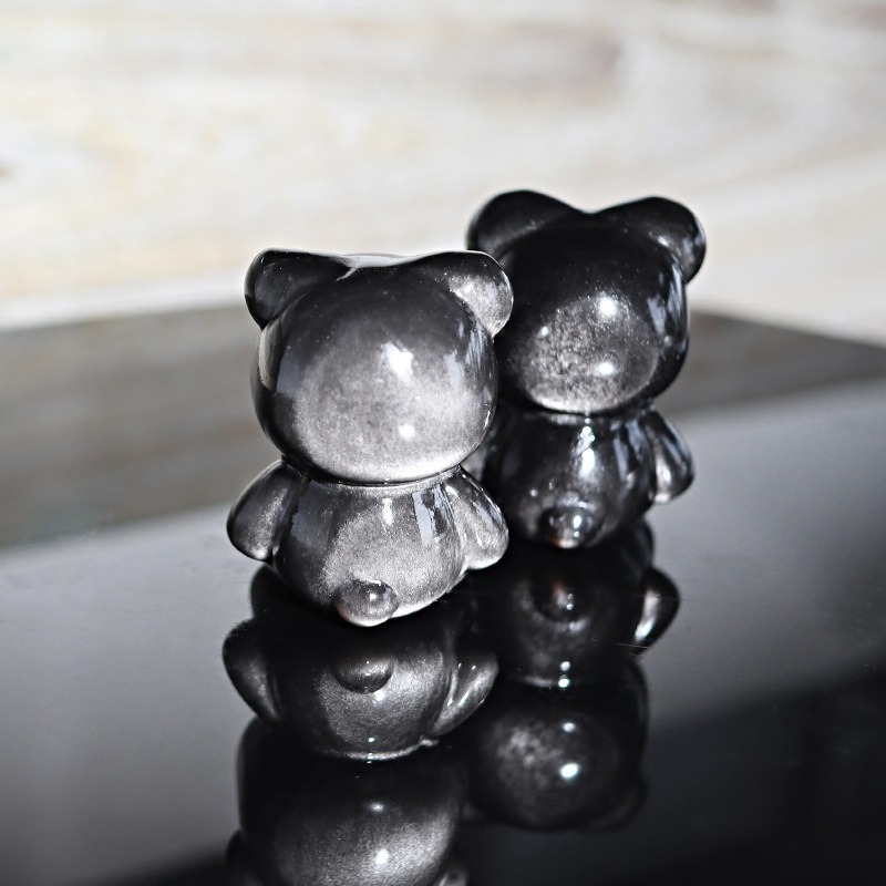 天然 銀曜石 精選7A銀曜 銀眼 可愛小熊 暴力熊 小擺件 時尚 個性 潮流 擺飾 百分百天然銀曜石正品保證-細節圖4