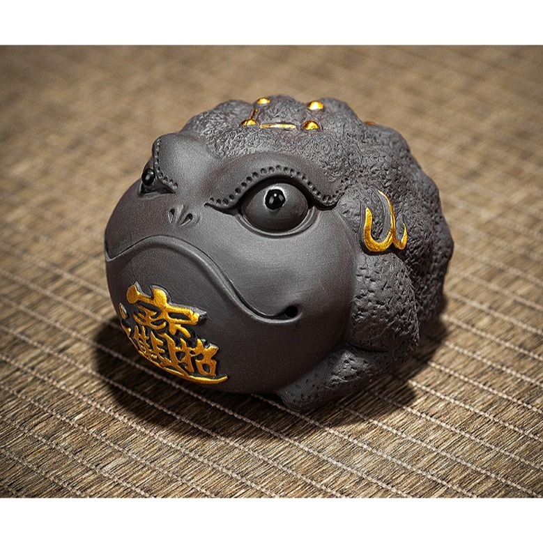 紫砂金蟾茶寵招財蟾蜍招財進寶三腳金蟾原礦紫砂紫泥窯燒招財風水小擺件可養茶寵茶具茶道藝術擺件藝品工藝品功夫茶具-細節圖3