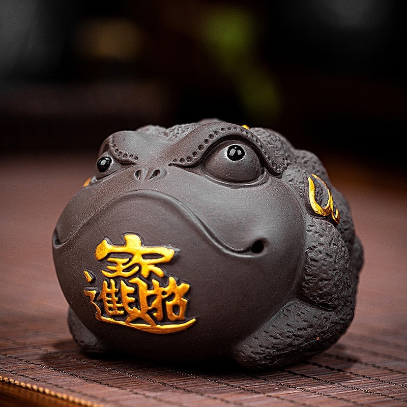 紫砂金蟾茶寵招財蟾蜍招財進寶三腳金蟾原礦紫砂紫泥窯燒招財風水小擺件可養茶寵茶具茶道藝術擺件藝品工藝品功夫茶具-細節圖6