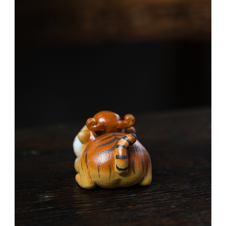 宜興紫砂陶瓷茶寵小萌虎發財升官虎茶具老虎小擺件精品手工創意紫砂招財開運平安裝飾擺設陶瓷居家辦公擺件-細節圖3