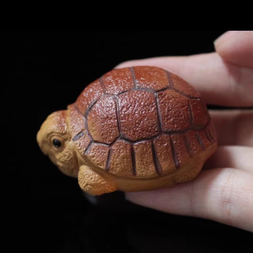 宜興紫砂 烏龜 寵物龜 金錢龜 長壽龜 紫砂茶寵 招財 風水 小擺件 可養茶寵 茶具茶道 工藝品 功夫茶具 原礦紫砂-細節圖2