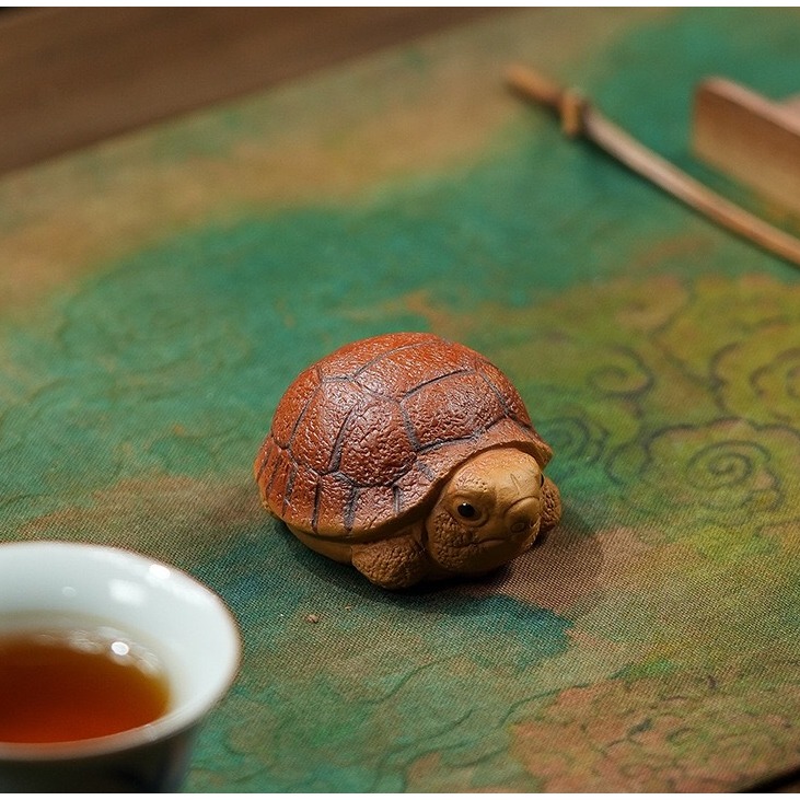 宜興紫砂 烏龜 寵物龜 金錢龜 長壽龜 紫砂茶寵 招財 風水 小擺件 可養茶寵 茶具茶道 工藝品 功夫茶具 原礦紫砂-細節圖6
