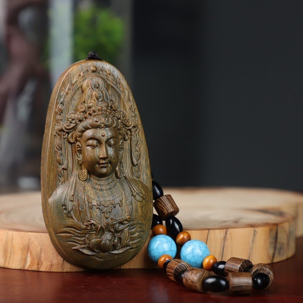 天然 綠檀木 愈瘡木 觀世音菩薩 觀音 度母 多羅 沉水手把件 風水擺件  開運招財 避邪鎮宅 百分百天然綠檀木正品保證-細節圖3